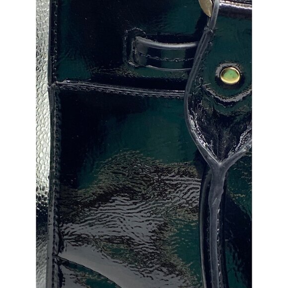 Black Patent Leather Liz Claiborne Handbag With Gold-Tone Hardware & Double Hand - Picture 5 of 16